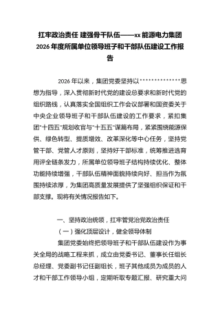 扛牢政治责任建强骨干队伍——能源电力集团2026年度所属单位领导班子和干部队伍建设工作报告