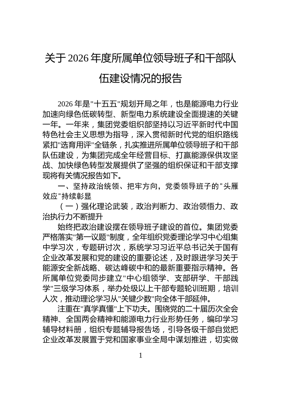 关于2026年度所属单位领导班子和干部队伍建设情况的报告_第1页