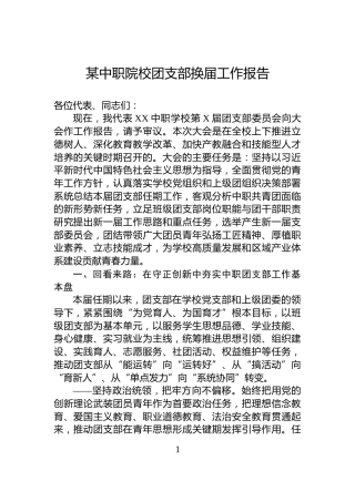 某中职院校团支部换届工作报告
