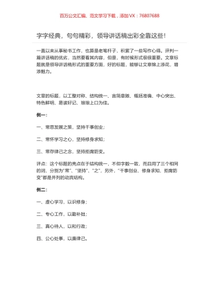 字字经典，句句精彩，领导讲话稿出彩全靠这些！.docx