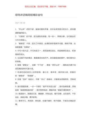 领导讲话稿简短精彩金句.docx