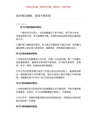 批评意见模板，发言不再犯愁.docx