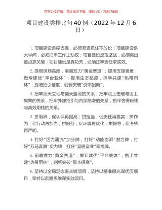 项目建设类排比句40例（2022年12月6日）.docx