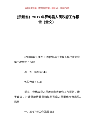 （贵州省）2017年罗甸县人民政府工作报告（全文）.doc