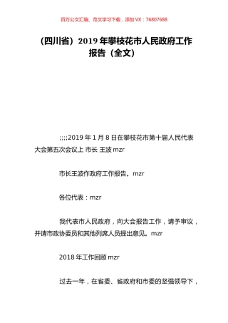 （四川省）2019年攀枝花市人民政府工作报告（全文）.doc