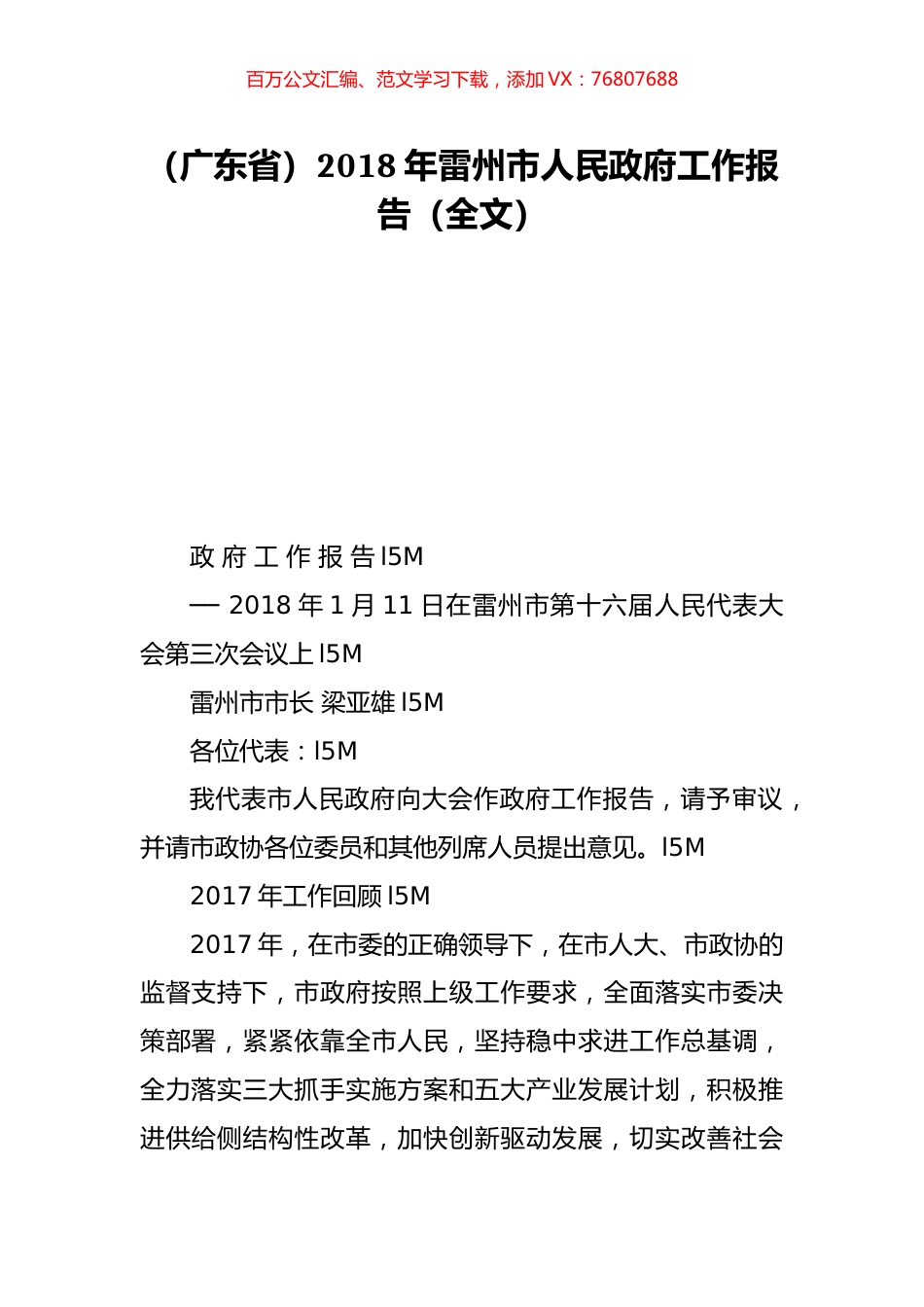 （广东省）2018年雷州市人民政府工作报告（全文）.doc_第1页