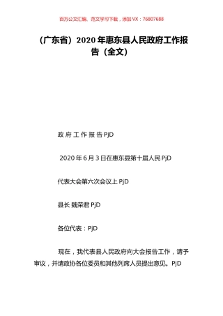 （广东省）2020年惠东县人民政府工作报告（全文）.doc