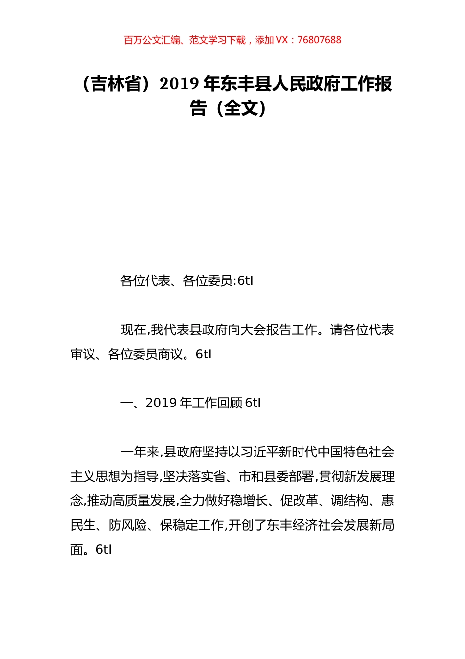 （吉林省）2019年东丰县人民政府工作报告（全文）.doc_第1页
