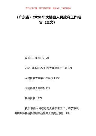 （广东省）2020年大埔县人民政府工作报告（全文）.doc