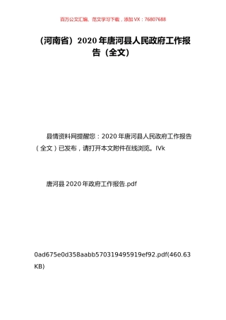 （河南省）2020年唐河县人民政府工作报告（全文）.doc