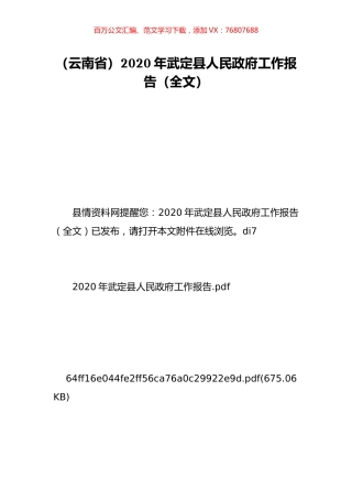 （云南省）2020年武定县人民政府工作报告（全文）.doc