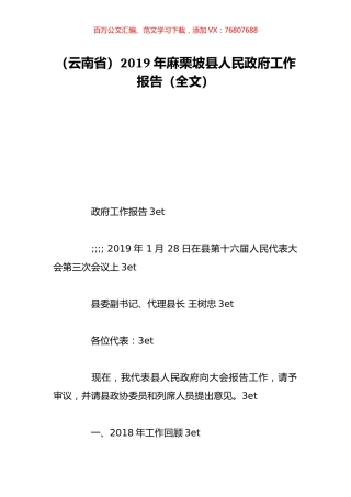 （云南省）2019年麻栗坡县人民政府工作报告（全文）.doc
