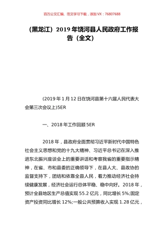 （黑龙江）2019年饶河县人民政府工作报告（全文）.doc