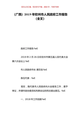 （广西）2019年钦州市人民政府工作报告（全文）.doc