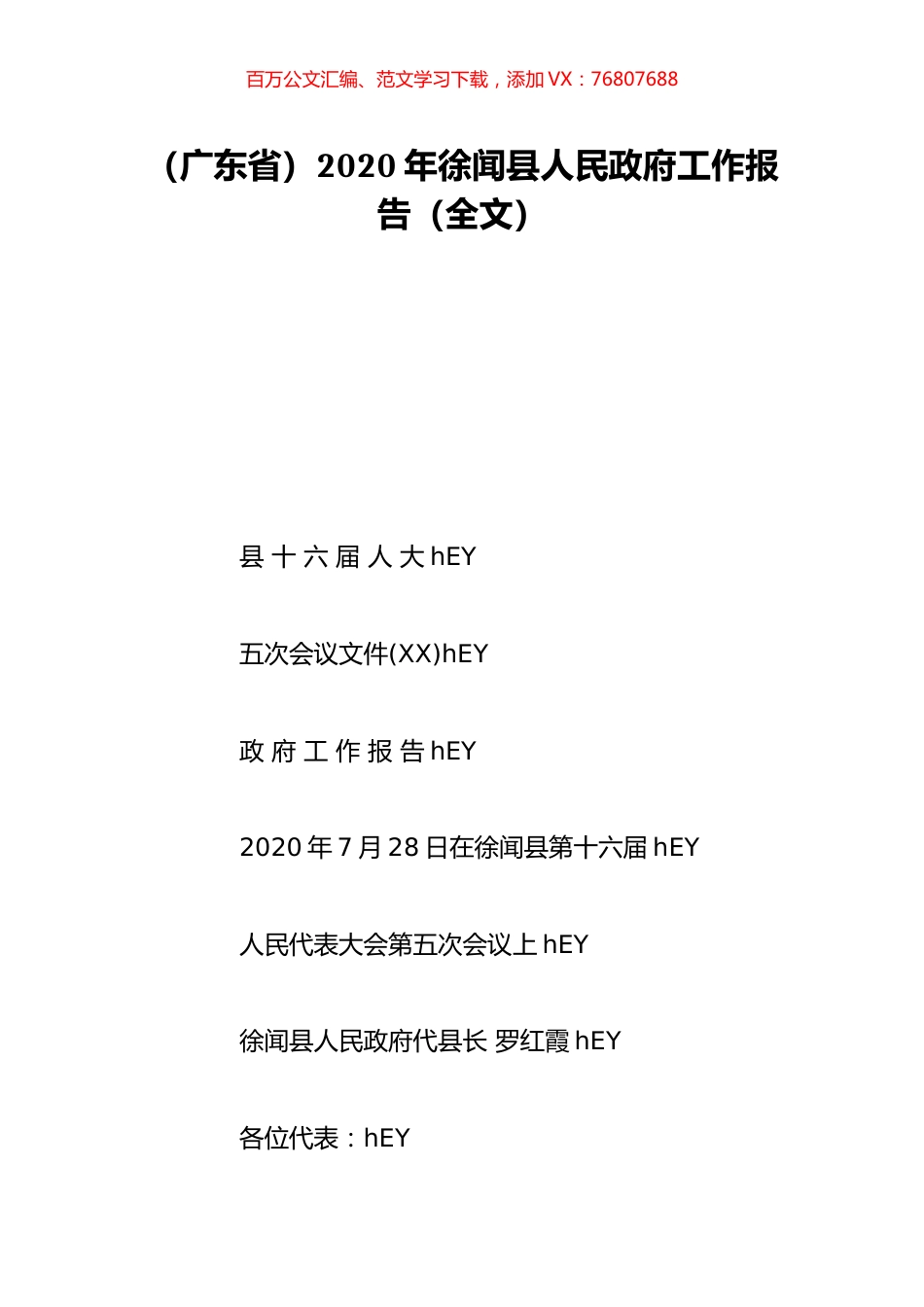 （广东省）2020年徐闻县人民政府工作报告（全文）.doc_第1页