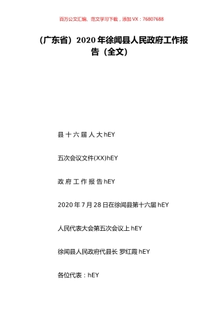 （广东省）2020年徐闻县人民政府工作报告（全文）.doc