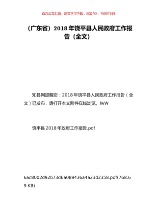 （广东省）2018年饶平县人民政府工作报告（全文）.doc