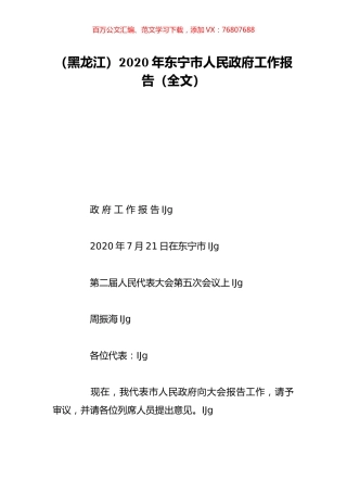 （黑龙江）2020年东宁市人民政府工作报告（全文）.doc