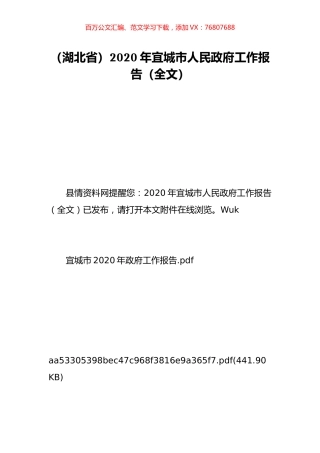 （湖北省）2020年宜城市人民政府工作报告（全文）.doc