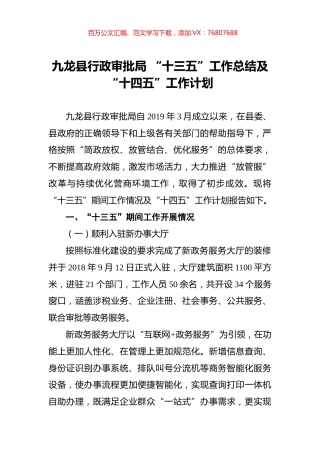 九龙县行政审批局“十三五”工作总结及“十四五”工作计划.docx