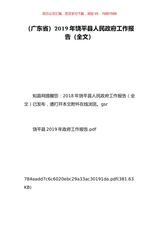 （广东省）2019年饶平县人民政府工作报告（全文）.doc