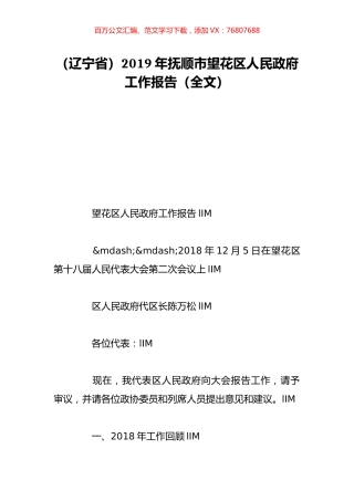 （辽宁省）2019年抚顺市望花区人民政府工作报告（全文）.doc