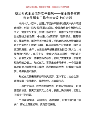 整治形式主义倡导实干新风——在全市务实担当为民服务工作专班会议上的讲话.docx