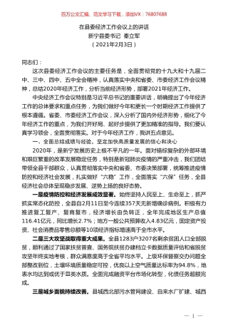 新宁县委书记秦立军：在县委经济工作会议上的讲话.doc