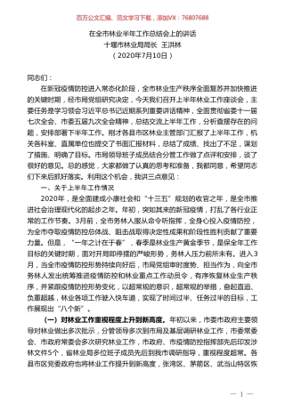 十堰市林业局局长王洪林：在全市林业半年工作总结会上的讲话.doc