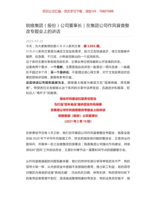 皖维集团（股份）公司董事长｜在集团公司作风督查整改专题会上的讲话.docx