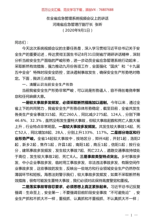 河南省应急管理厅副厅长张昕：在全省应急管理系统视频会议上的讲话.doc