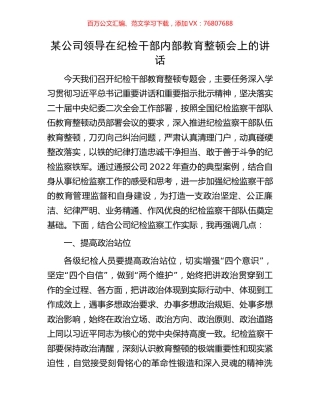 某公司领导在纪检干部内部教育整顿会上的讲话.docx