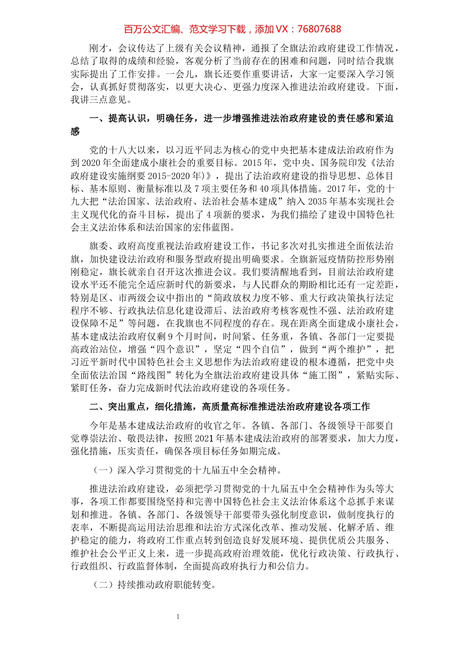 在法治政府建设推进会议上的讲话.docx_第1页