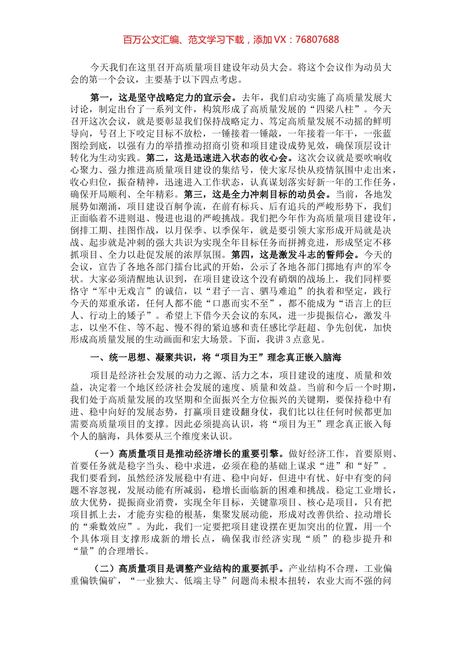 高质量项目建设年动员大会上的讲话.docx_第1页