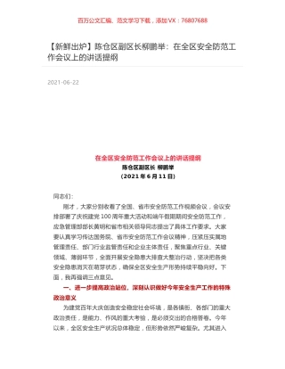 陈仓区副区长柳鹏举：在全区安全防范工作会议上的讲话提纲.docx