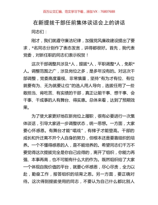 在新提拔干部任前集体谈话会上的讲话.docx
