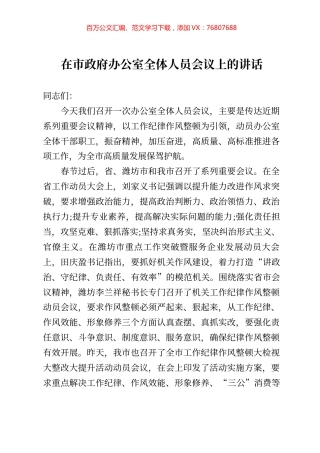 在市政府办公室全体人员会议上的讲话.docx