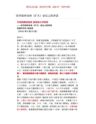 在市政府全体（扩大）会议上的讲话.docx