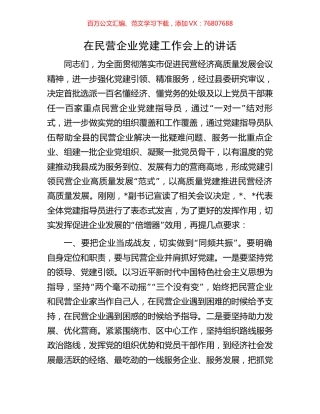 在民营企业党建工作会上的讲话.docx