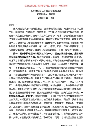 湘西州州长龙晓华：在州委经济工作推进会上的讲话.doc