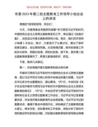 市委2023年第二批主题教育工作领导小组会议上的讲话.docx