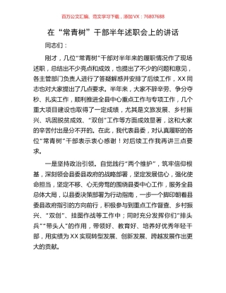 在“常青树”干部半年述职会上的讲话.docx