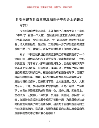 -县委书记在县自然资源局调研座谈会上的讲话.docx
