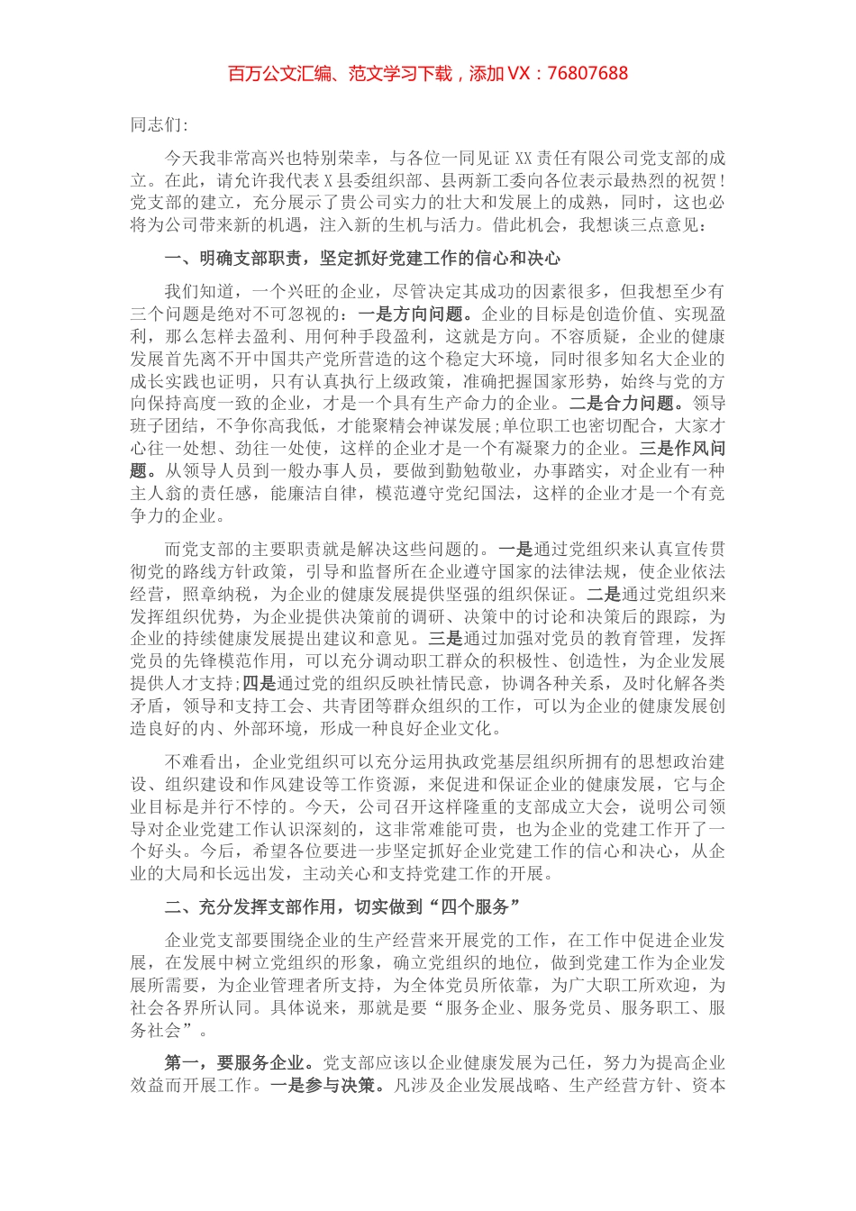 在公司党支部成立会议上的讲话​​​​​​​.docx_第1页
