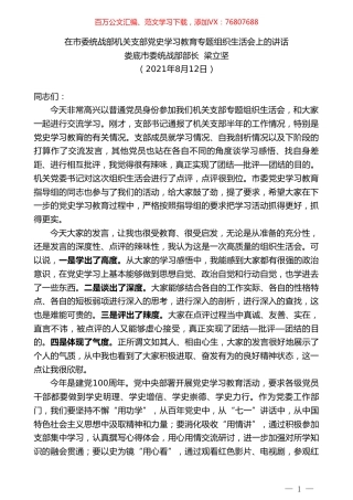 娄底市委统战部部长梁立坚：在市委统战部机关支部党史学习教育专题组织生活会上的讲话.doc