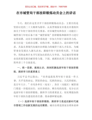 在市城管局干部挂职锻炼动员会上的讲话.docx