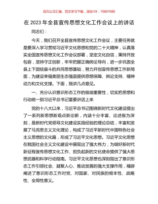 在2023年全县宣传思想文化工作会议上的讲话.docx
