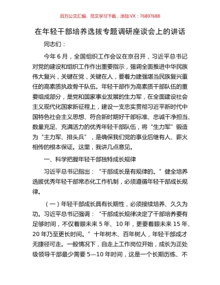 在年轻干部培养选拔专题调研座谈会上的讲话.docx