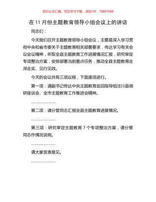 在11月份主题教育领导小组会议上的讲话.docx