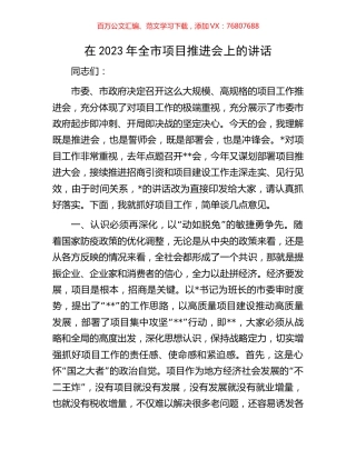 在2023年全市项目推进会上的讲话.docx